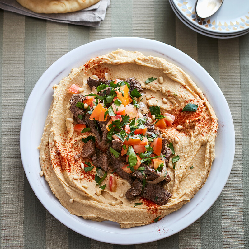 Lamb & Beef Shawarma Over Hummus