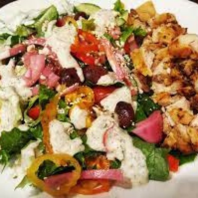 Super Greek Salad Topped With Shawarma